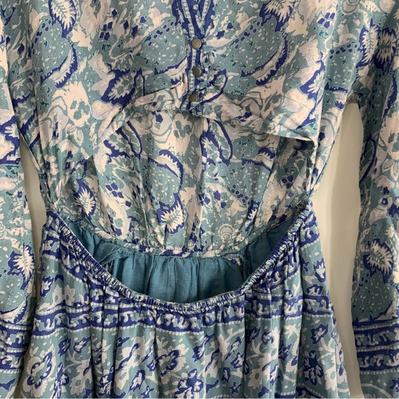 Free People Silver Sun Printed Dress Blue Bohemian Back Cutout, size S - Picture 12 of 16